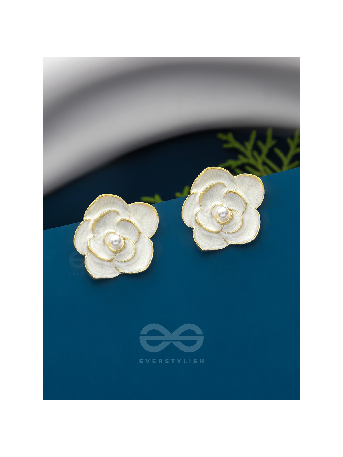 The Pearly Rose- Golden Enameled Pearl Earrings