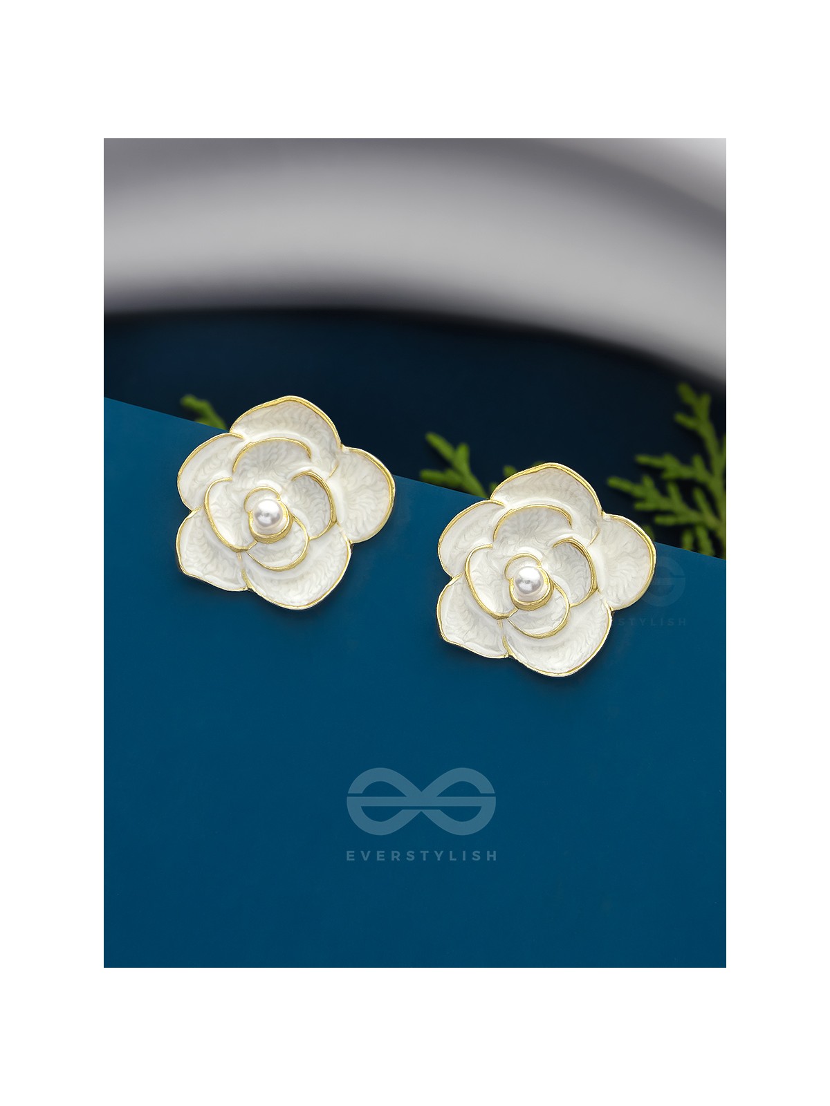The Pearly Rose- Golden Enameled Pearl Earrings