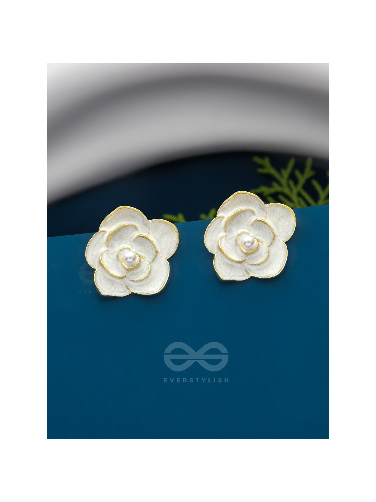 The Pearly Rose- Golden Enameled Pearl Earrings