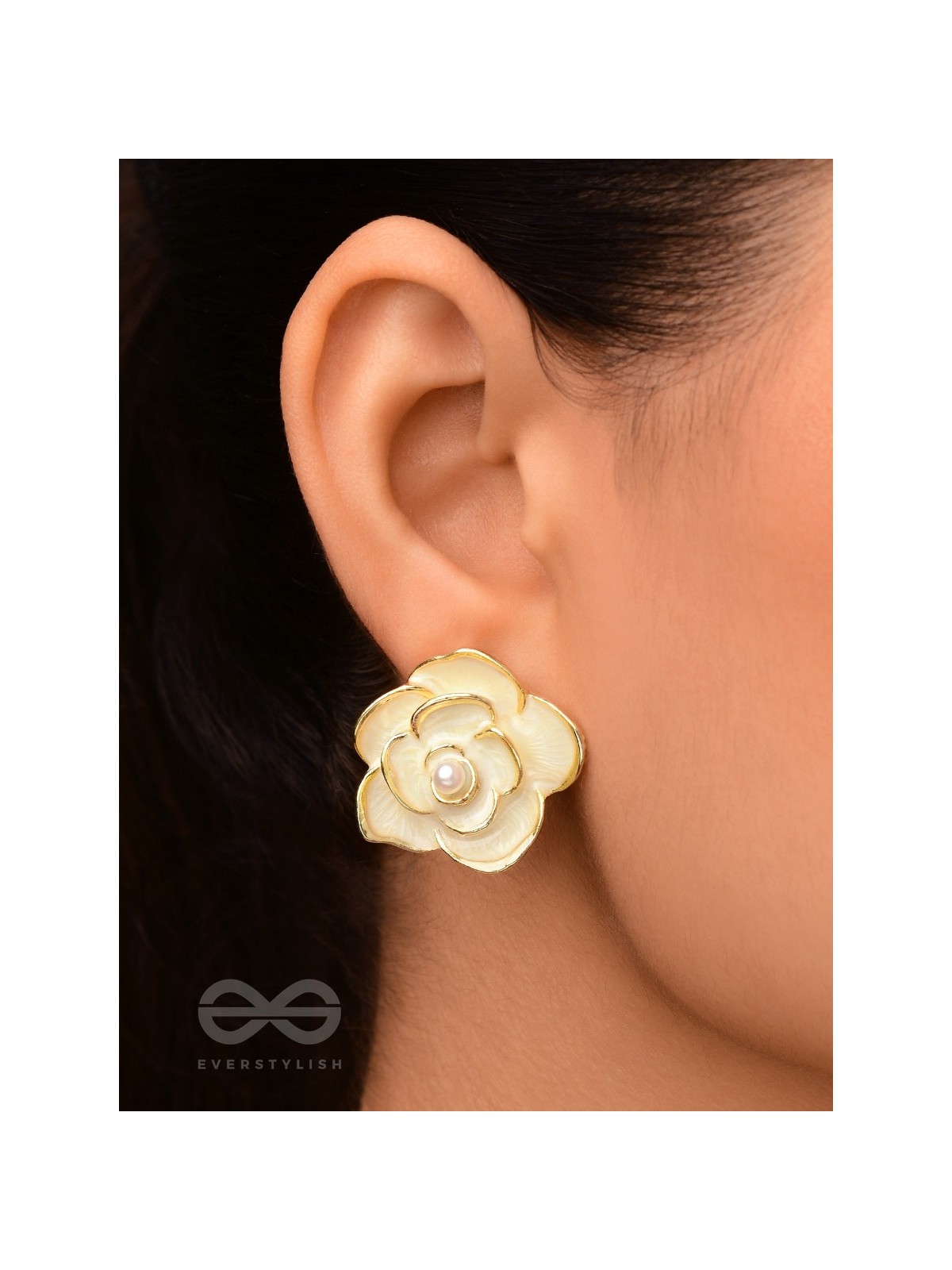 The Pearly Rose- Golden Enameled Pearl Earrings
