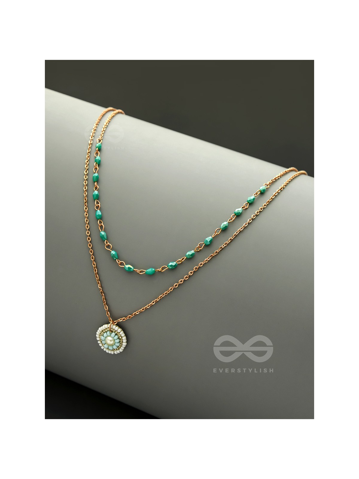 The Moonlit Sea- Beads Studded Embroidered Layered Golden Necklace With Anti-Tarnish Coating 
