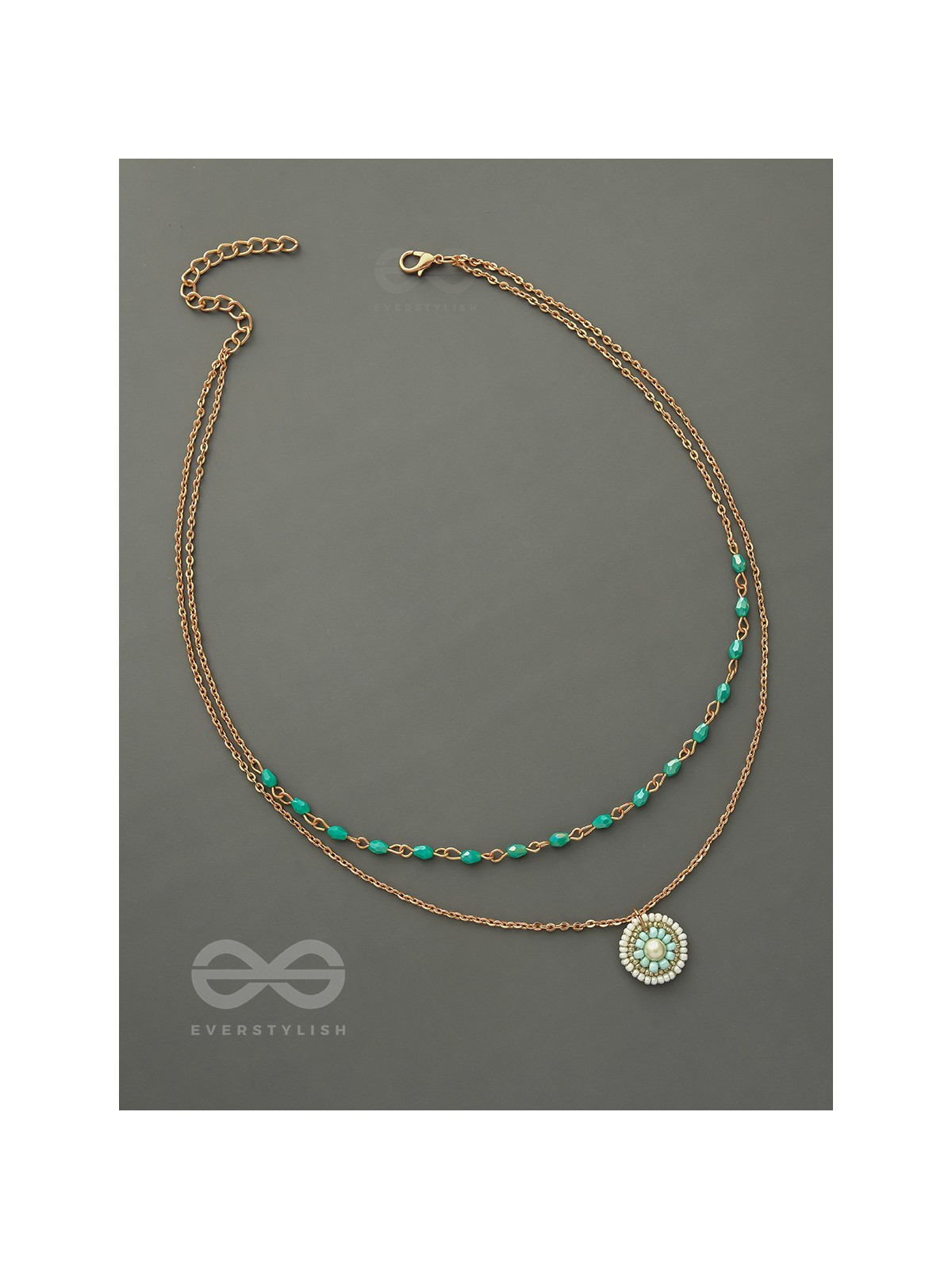 The Moonlit Sea- Beads Studded Embroidered Layered Golden Necklace With Anti-Tarnish Coating 