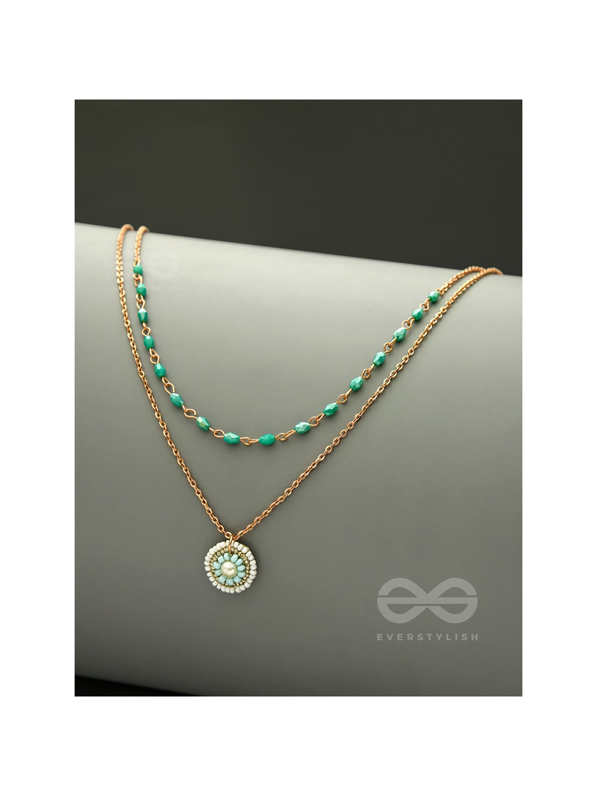 The Moonlit Sea- Beads Studded Embroidered Layered Golden Necklace With Anti-Tarnish Coating 