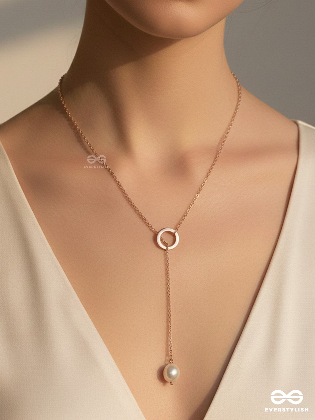 Drop-Down- Golden Pearl Necklace With Anti-Tarnish Coating 