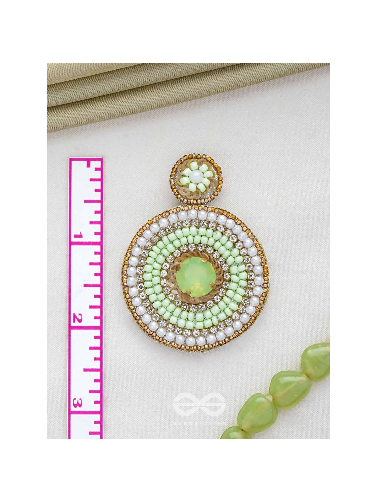 Adamya - The Indomitable Spirit - Stone, Sequins, And Beads Hand Embroidered Earrings (Lime Green)