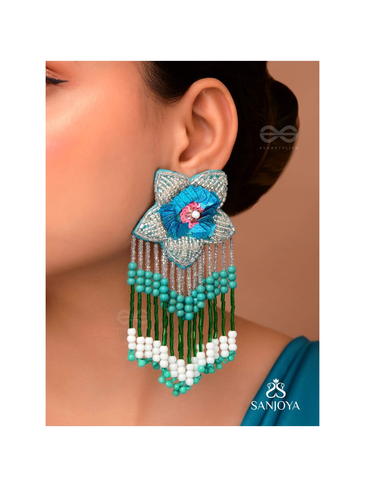 Tarankit- The Star- Beads, Sequins and Cutdana Embroidered Earrings 