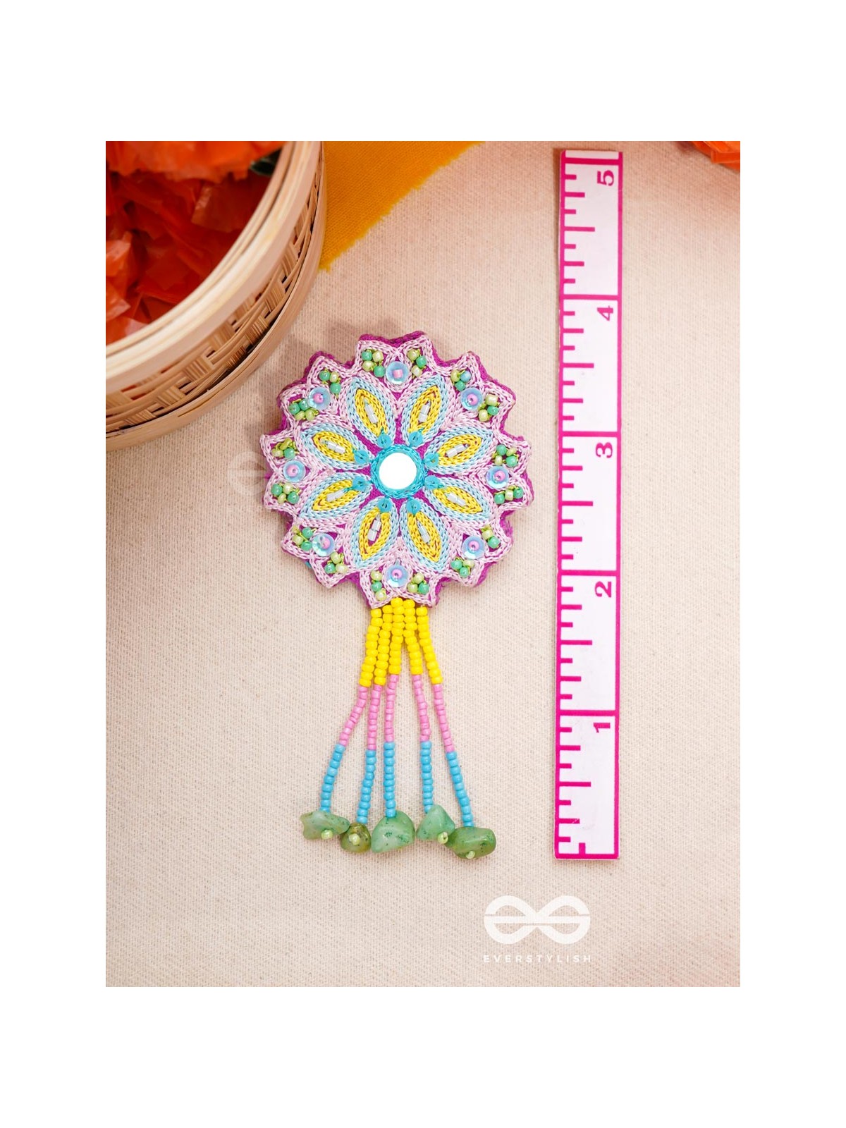 Vyoman- The Skies- Mirror , Resham , Beads and Sequins Embroidered Earrings (Multicoloured)