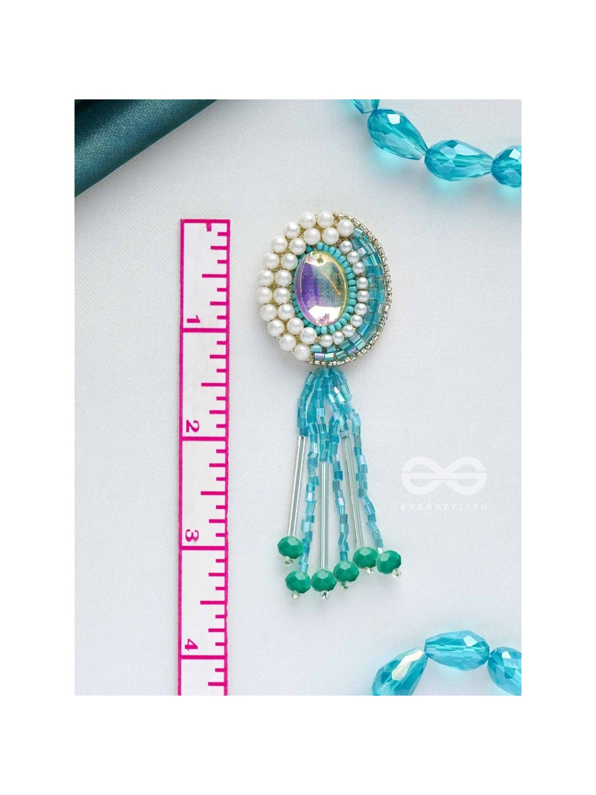 Mandalaka- The Majestic Mirror- Stone, Pearls and Beads Embroidered Earrings (Arctic Blue)