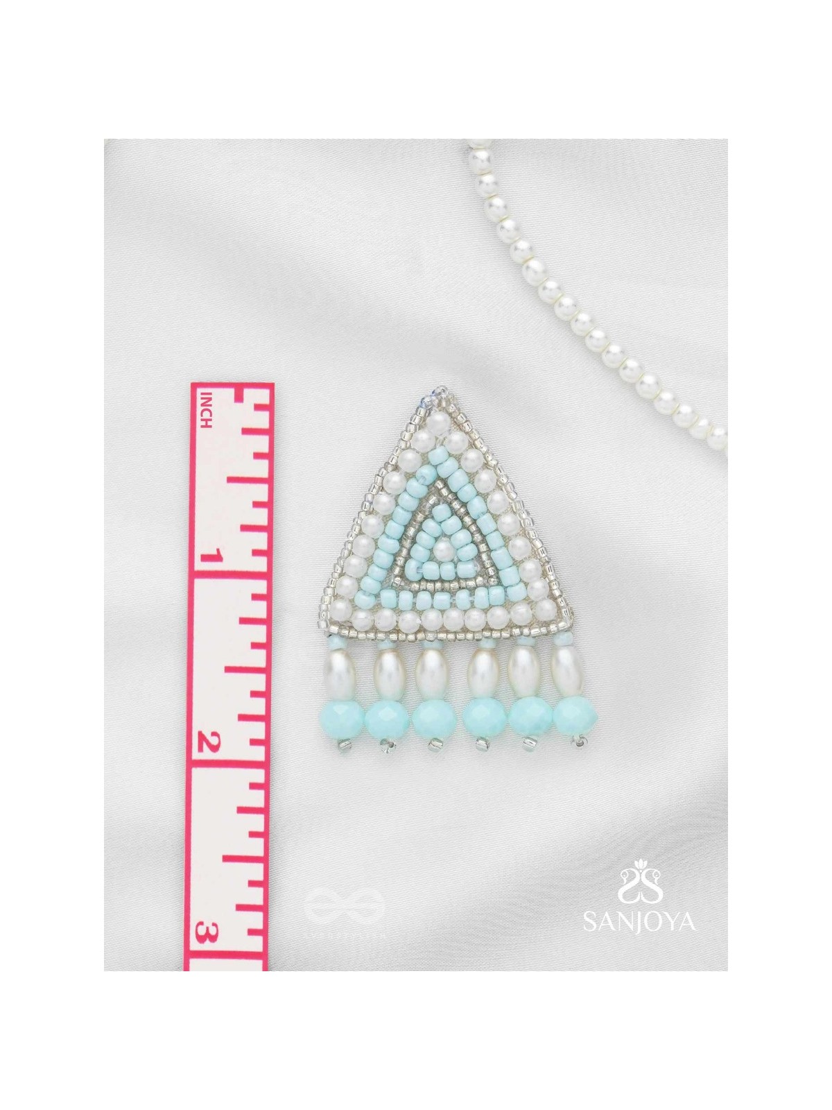Suchyagra- The Eternal Pyramid-  Pearls, Beads and Glass Beads Embroidered Earrings (Sky Blue)