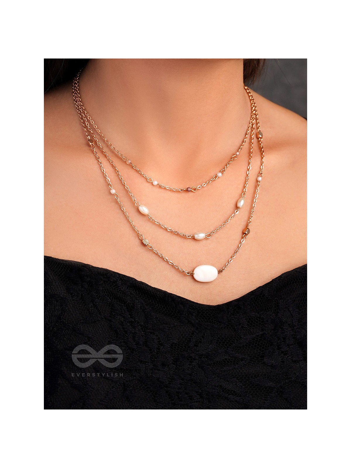 Lost In Space- Golden Stone Layered Necklace With Anti-Tarnish Coating 