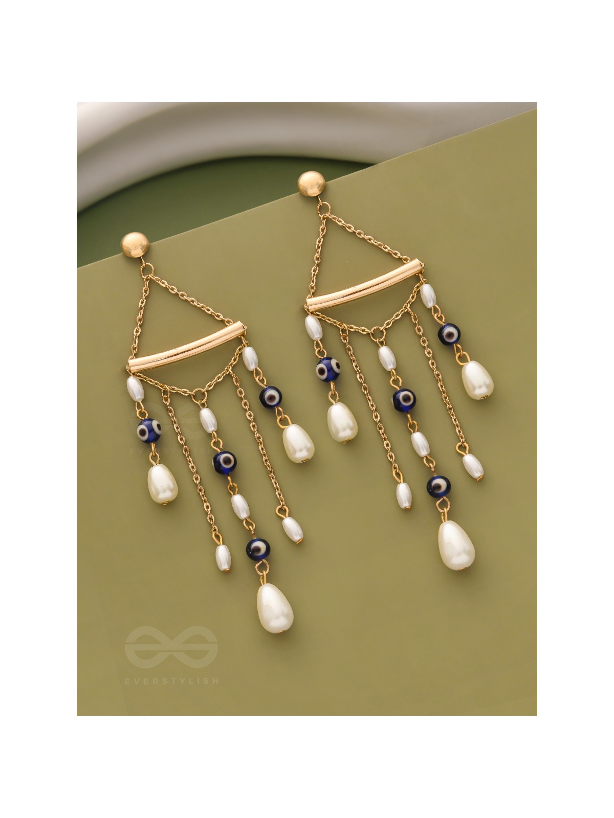 The Pearl City- Golden Pearl Evil Eye Earrings