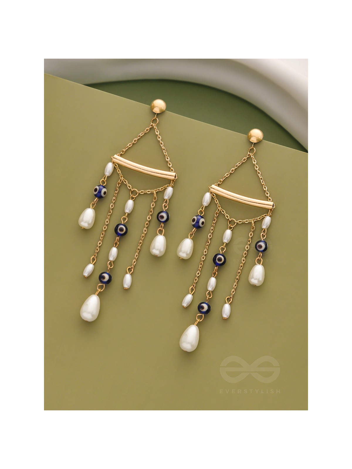 The Pearl City- Golden Pearl Evil Eye Earrings