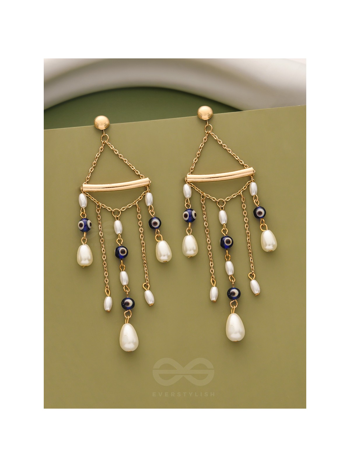 The Pearl City- Golden Pearl Evil Eye Earrings