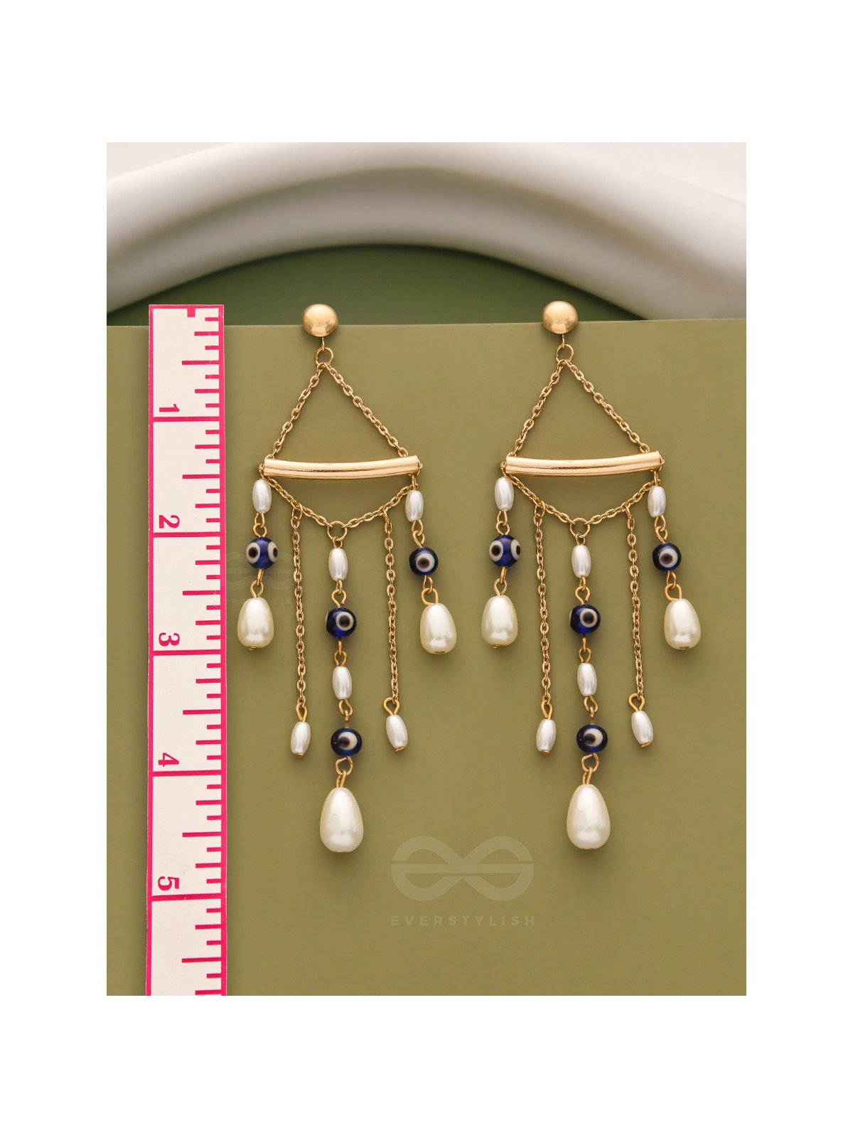The Pearl City- Golden Pearl Evil Eye Earrings