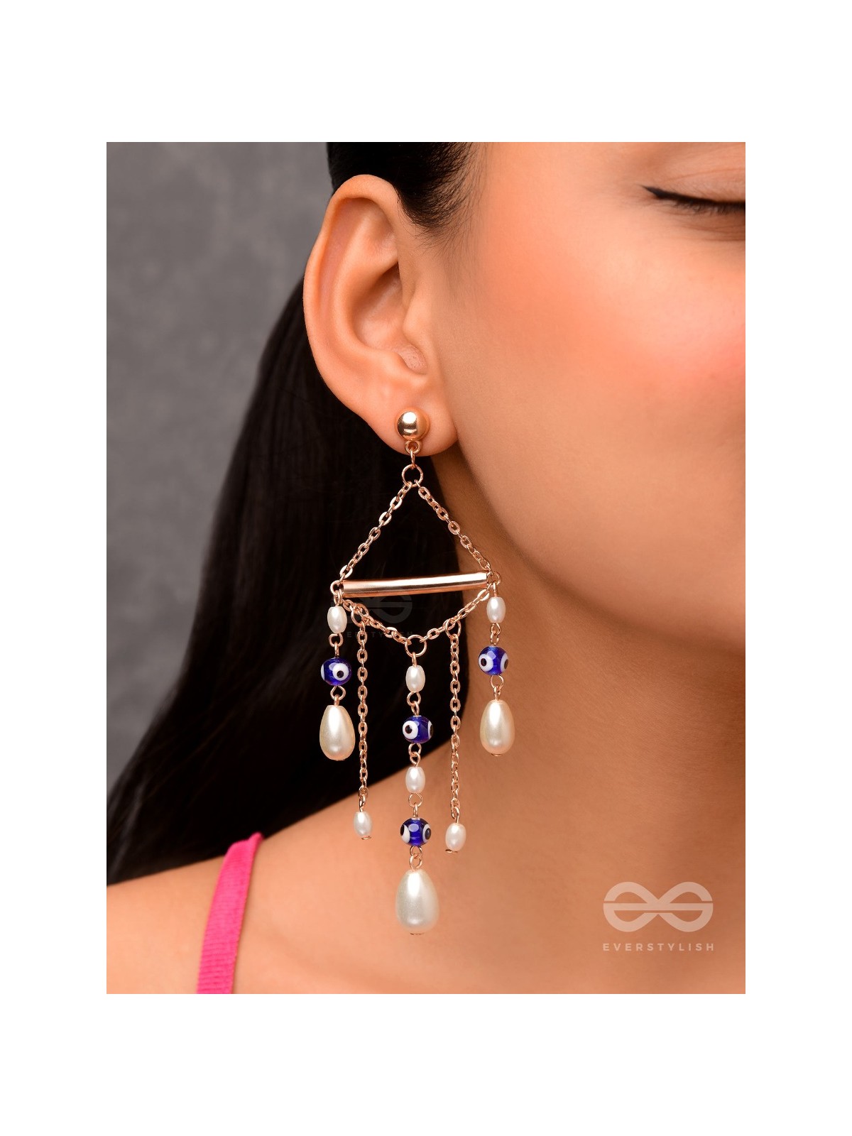The Pearl City- Golden Pearl Evil Eye Earrings