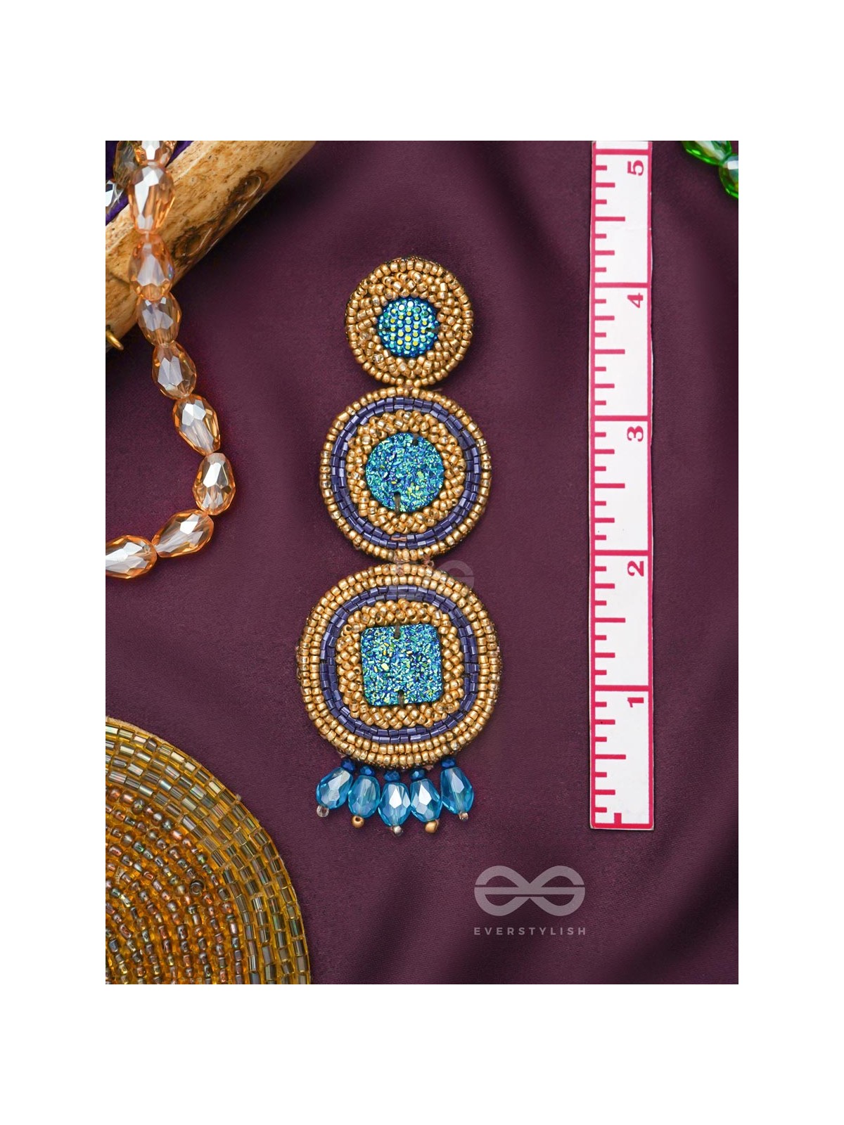 Anushna- The Blue Lotus- Glitter Stones, Glass Drops & Beads Embroidered Earrings
