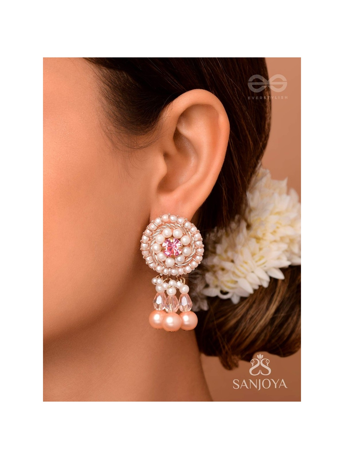 Lavana- The Graceful- Pearls and Glass Beads Embroidered Earrings 
