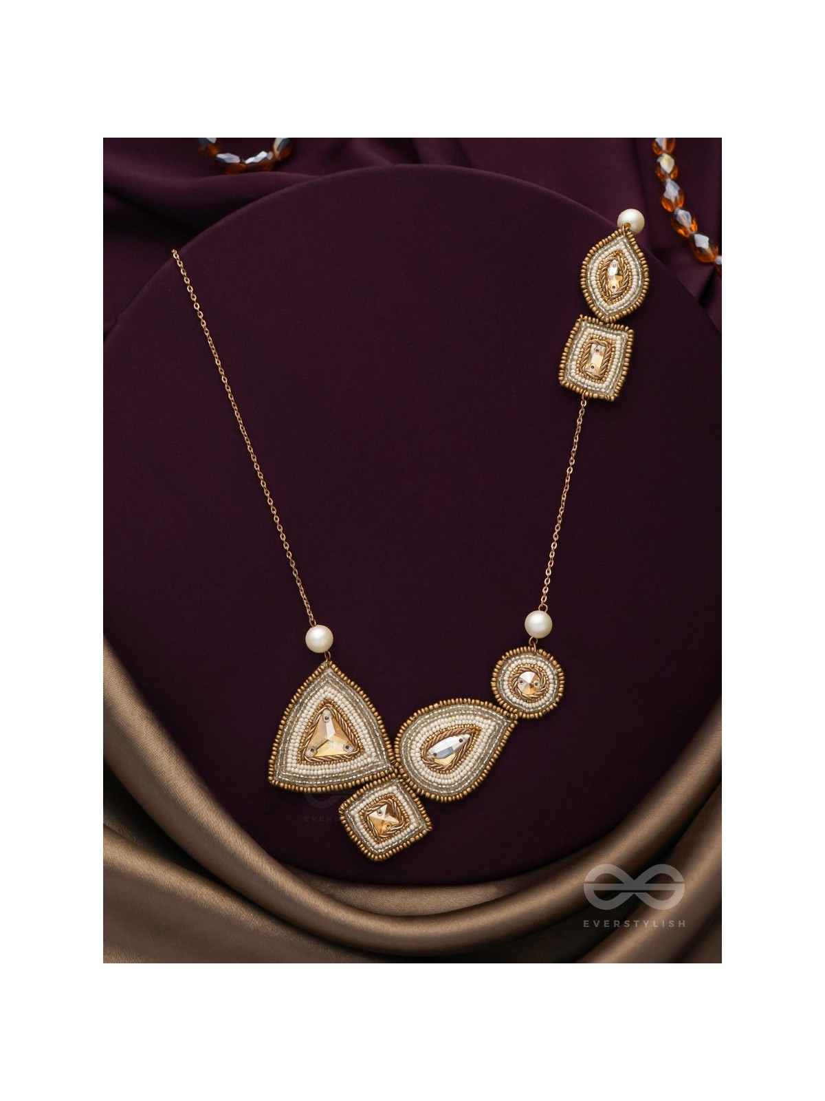 Dwista- The Copper Beauty- Beads And Stones Embroidered Necklace With Anti-Tarnish Coating 