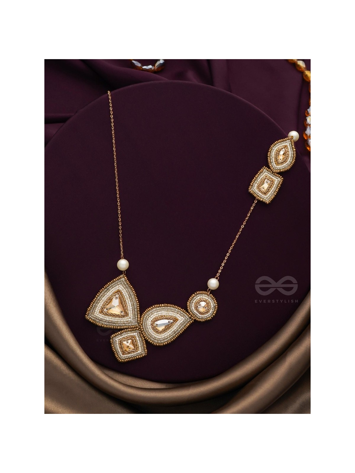 Dwista- The Copper Beauty- Beads And Stones Embroidered Necklace With Anti-Tarnish Coating 