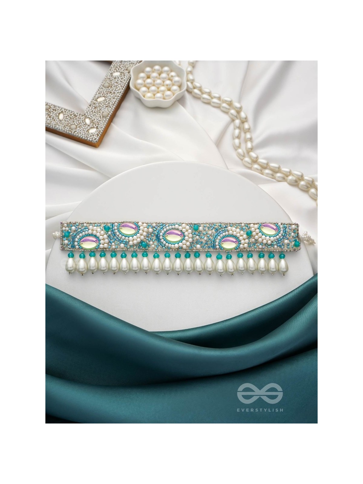 Jalakrit- The Rainy Clouds- Pearls and Stones Embroidered Choker Necklace 