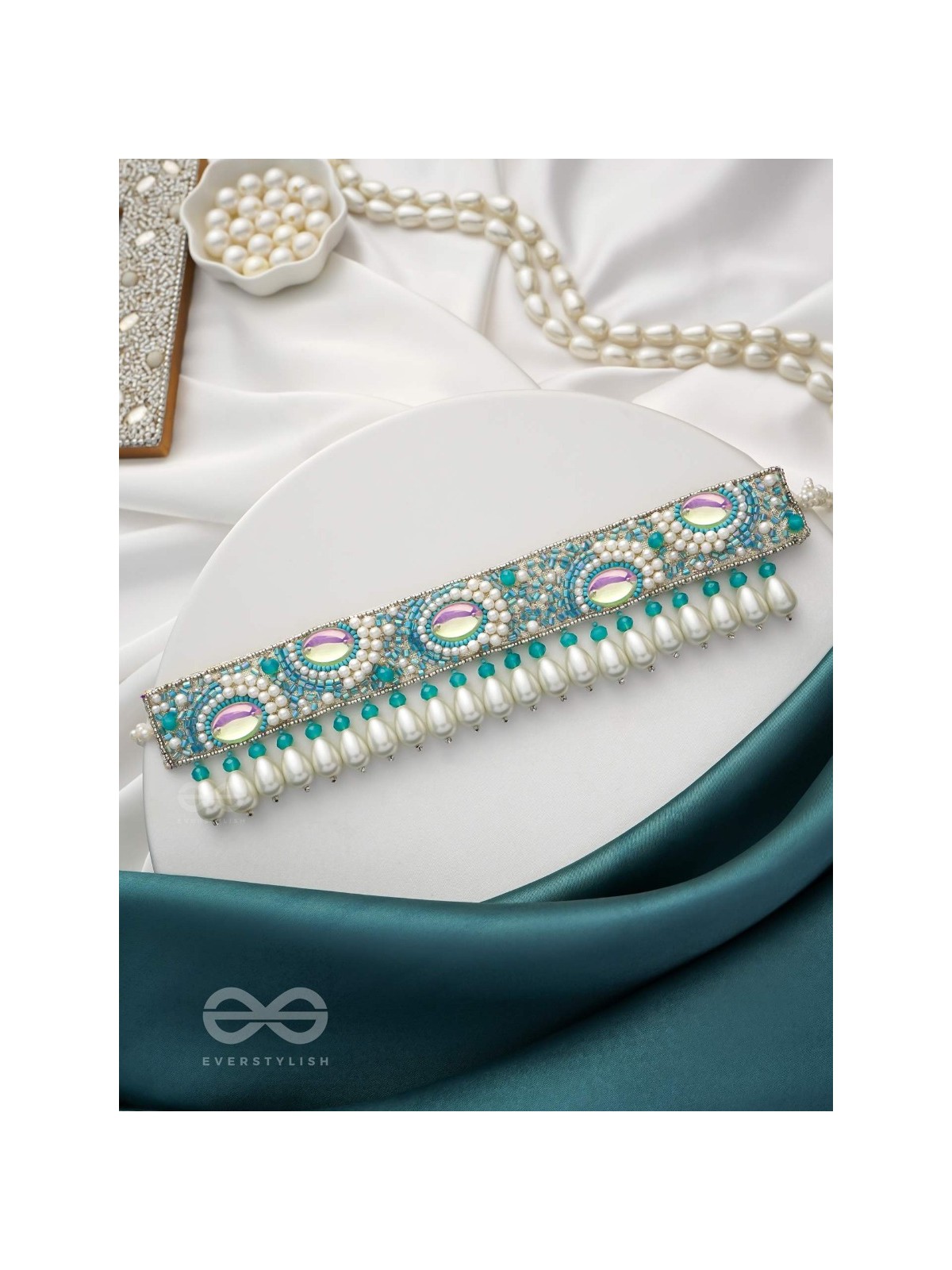 Jalakrit- The Rainy Clouds- Pearls and Stones Embroidered Choker Necklace 