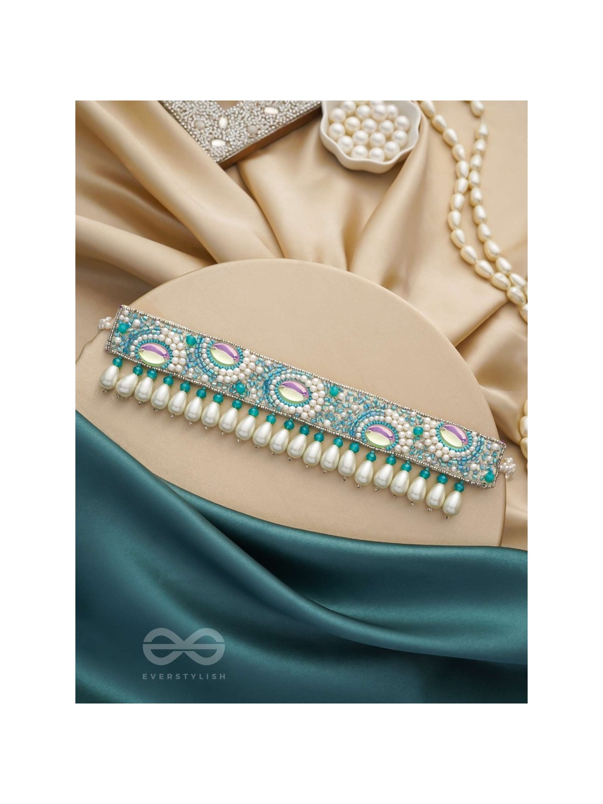 Jalakrit- The Rainy Clouds- Pearls and Stones Embroidered Choker Necklace 