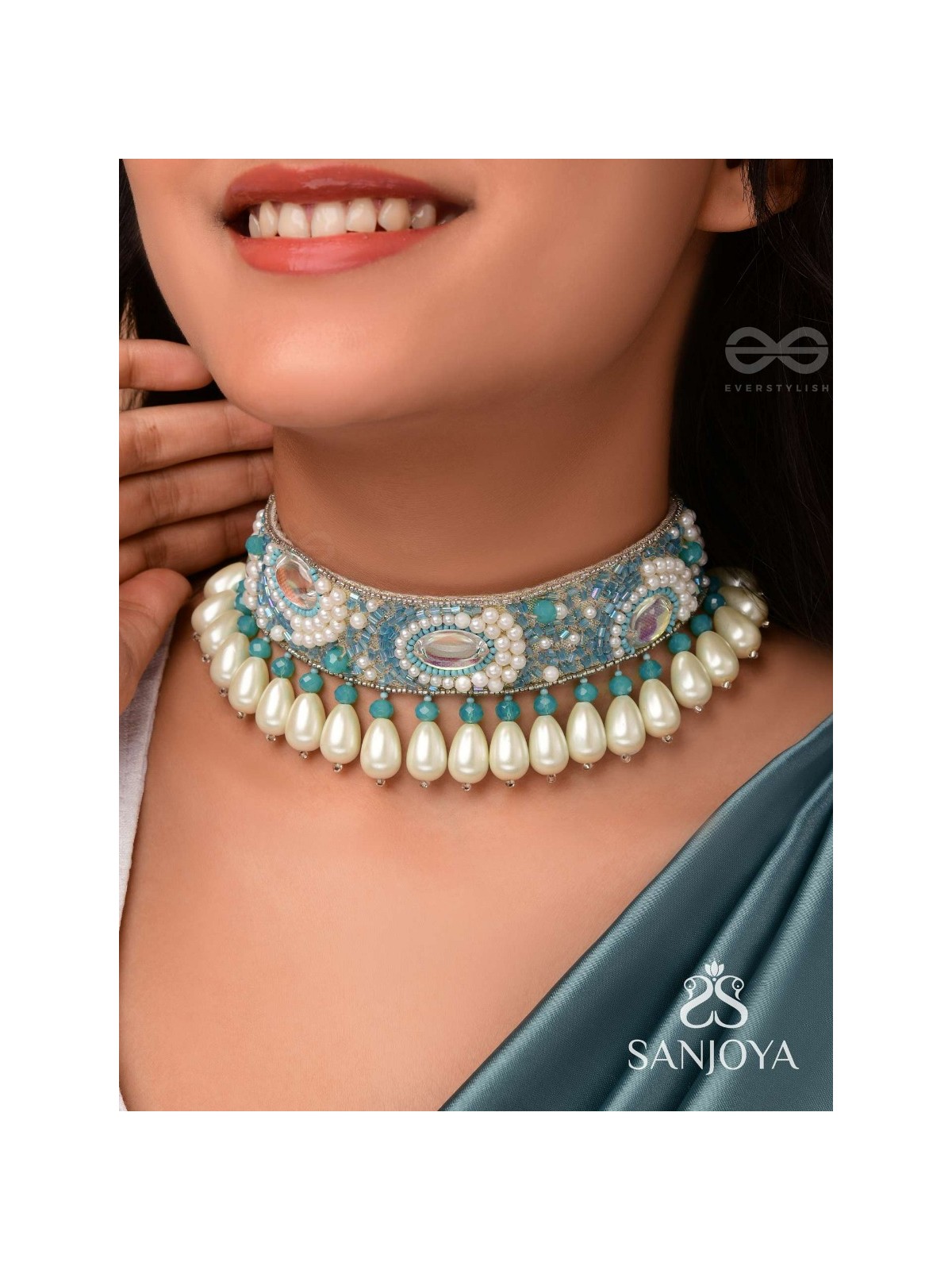 Jalakrit- The Rainy Clouds- Pearls and Stones Embroidered Choker Necklace 