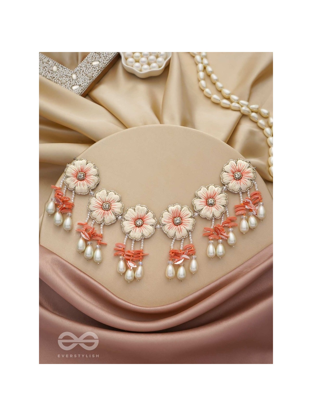 Vinirmita- The Beautiful Garden- Resham, Pearls and Stones Embroidered Choker Necklace