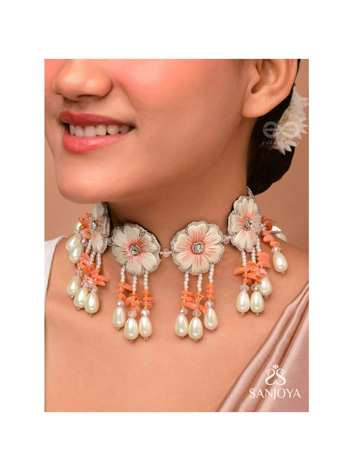 Vinirmita- The Beautiful Garden- Resham, Pearls and Stones Embroidered Choker Necklace