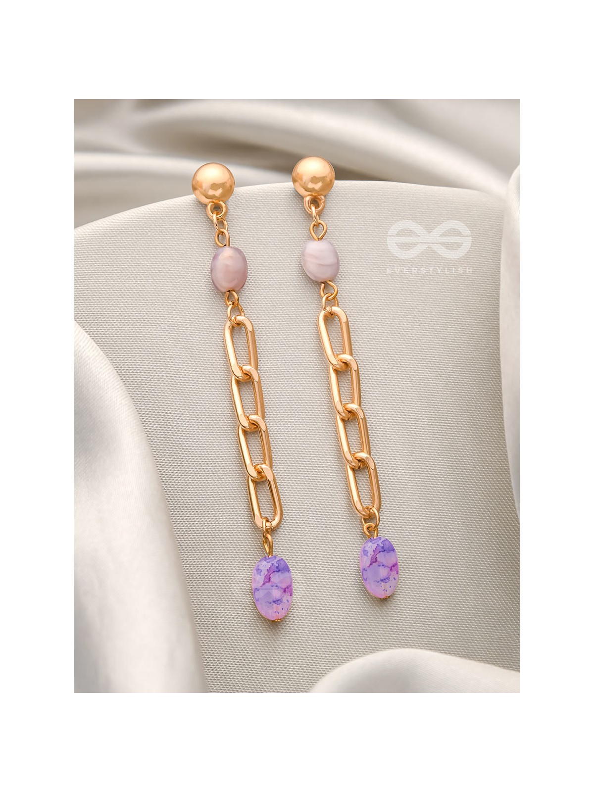 THE CHAIN OF GLORY- GOLDEN EMBELLISHED EARRINGS (ORCHID PURPLE)