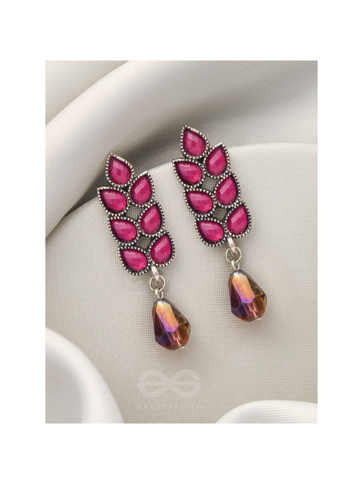 The Grapevine- Embellished Oxidized Earrings (Magenta and Violet) 