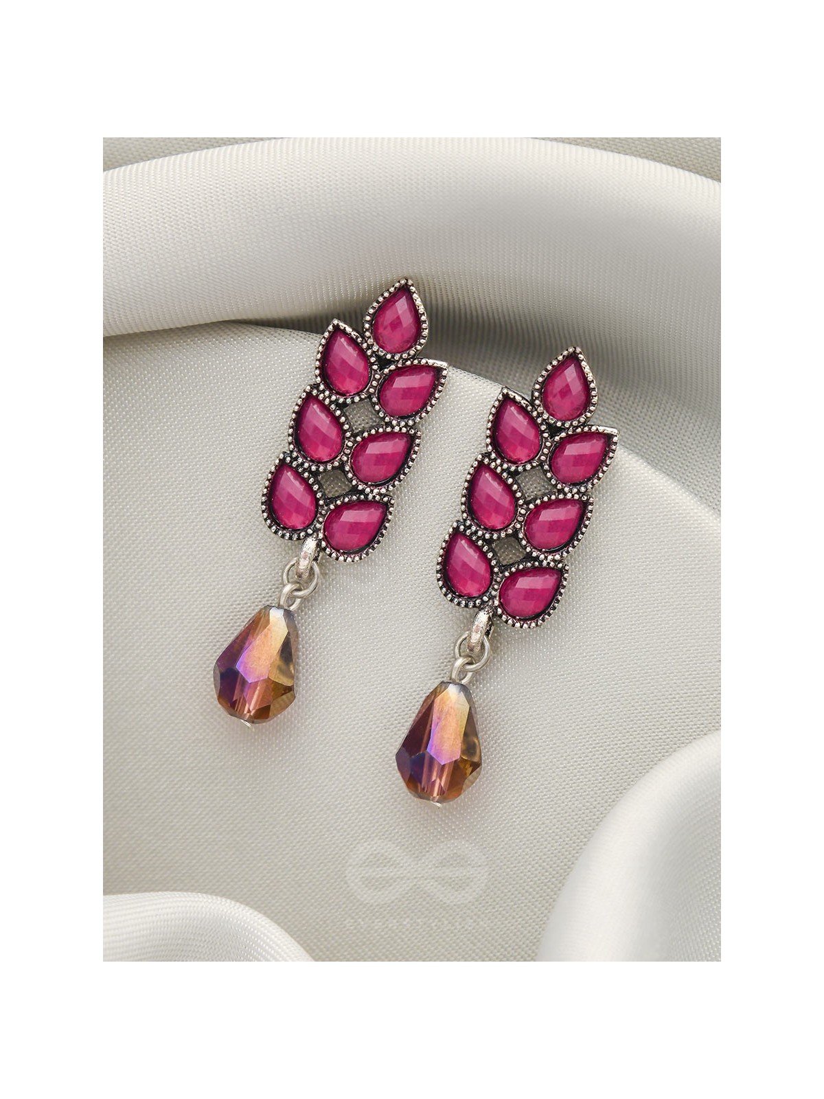The Grapevine- Embellished Oxidized Earrings (Magenta and Violet) 