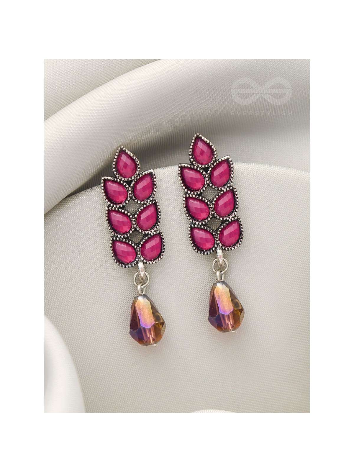 The Grapevine- Embellished Oxidized Earrings (Magenta and Violet) 