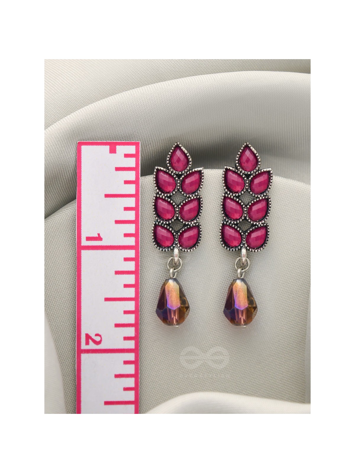 The Grapevine- Embellished Oxidized Earrings (Magenta and Violet) 