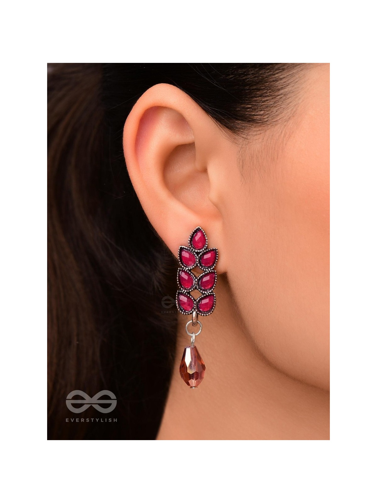 The Grapevine- Embellished Oxidized Earrings (Magenta and Violet) 