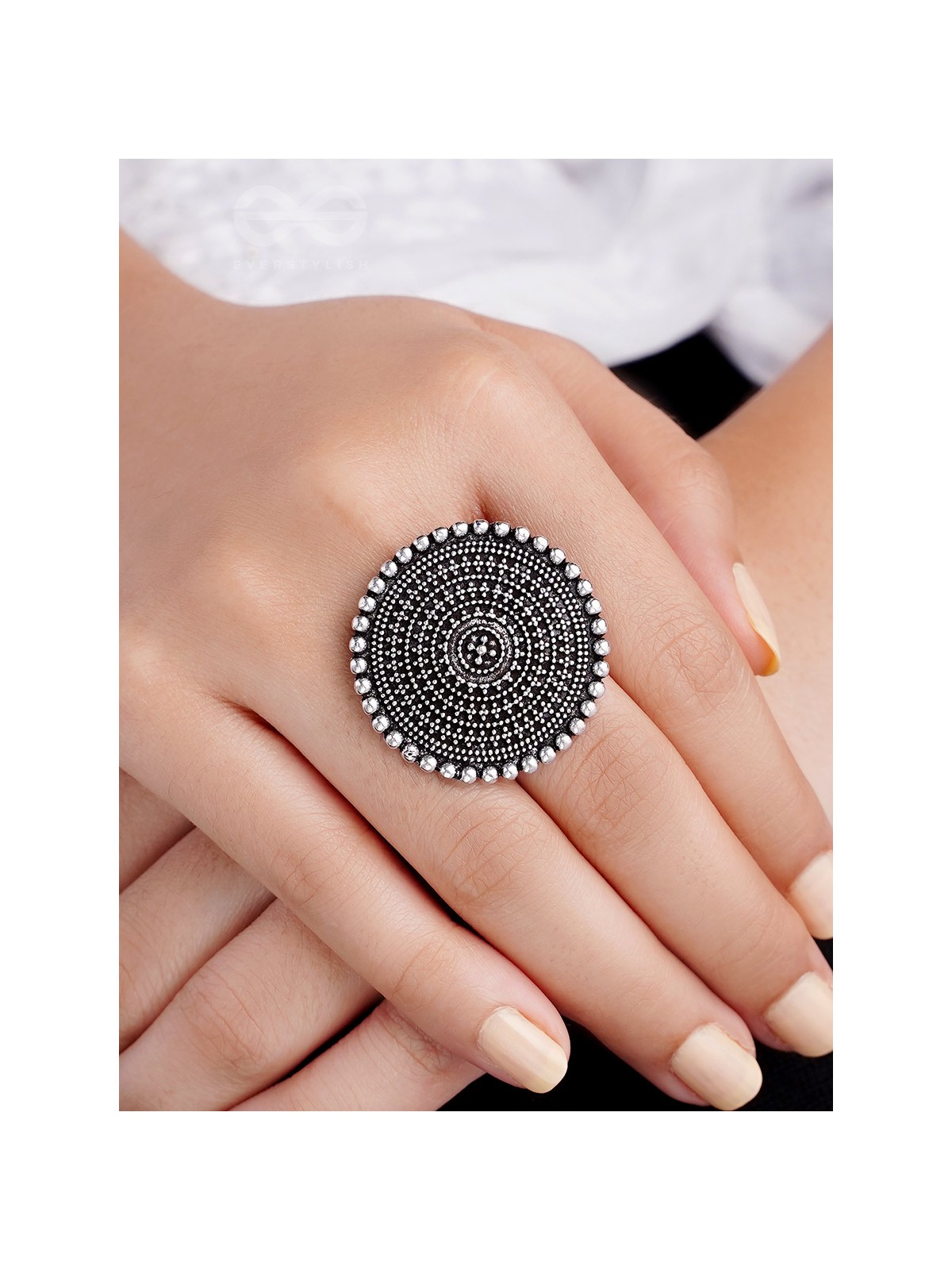 The Raven Halo- Oxidised Statement Ring