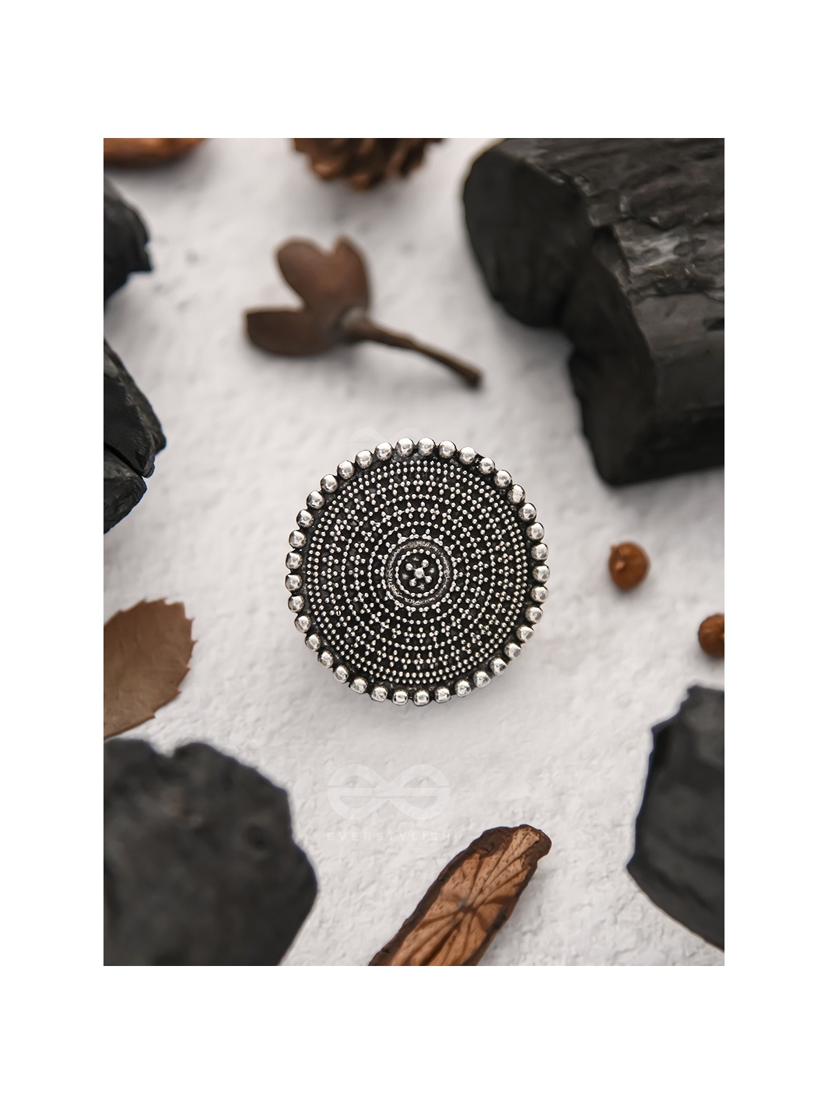 The Raven Halo- Oxidised Statement Ring