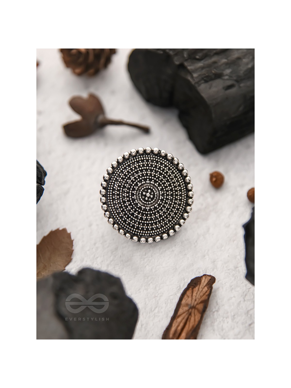 The Raven Halo- Oxidised Statement Ring