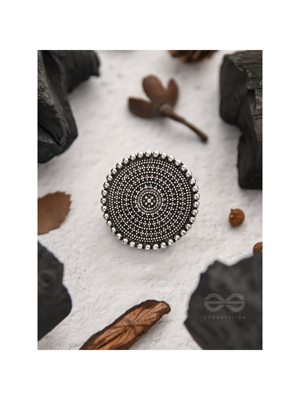 The Raven Halo- Oxidised Statement Ring