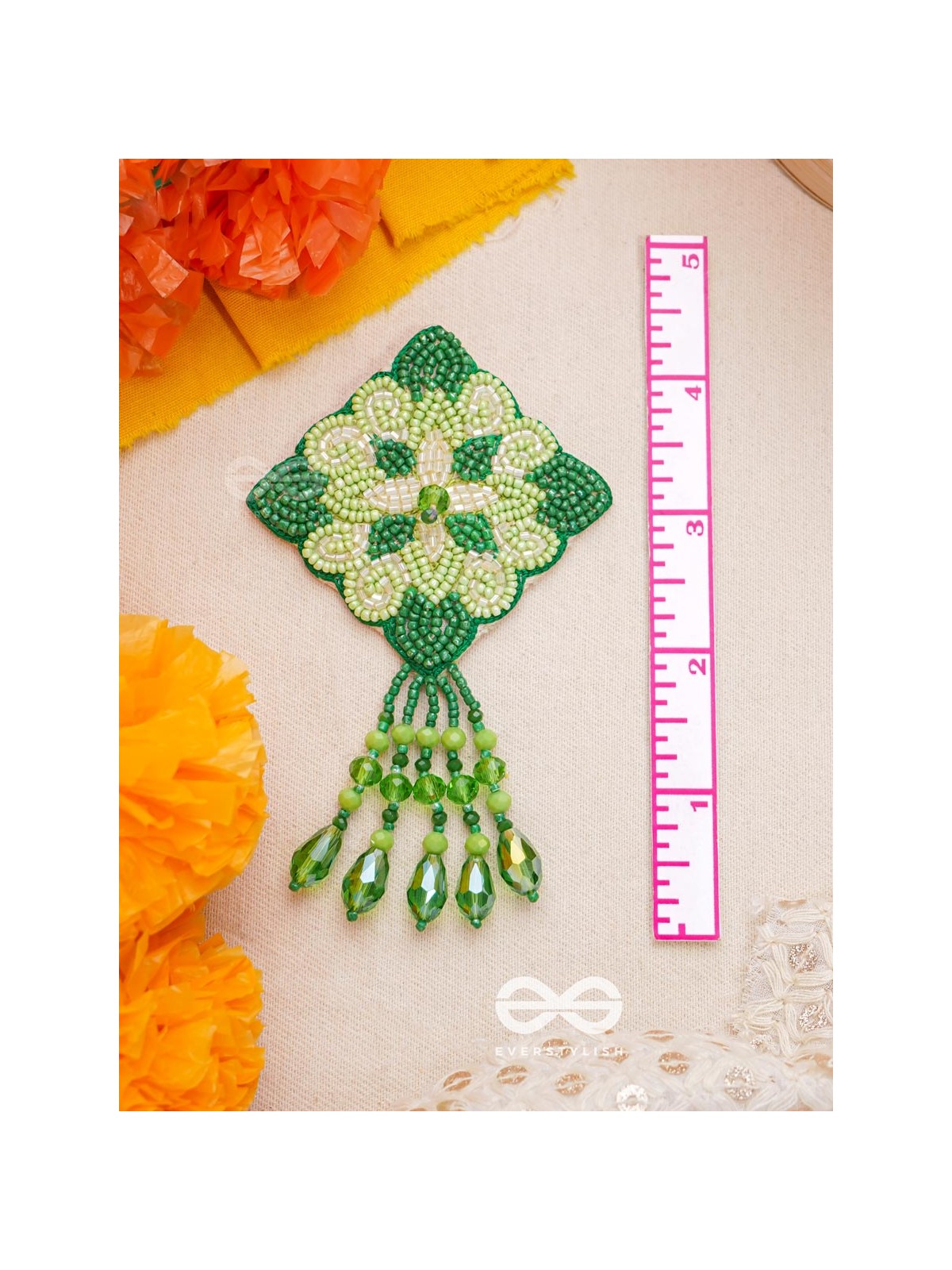 Anupta- The Green Meadow- Stone and Beads Embroidered Earrings