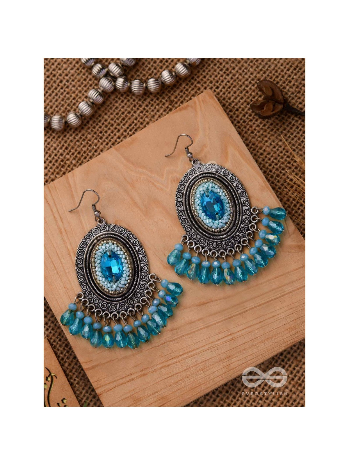 THE SKY GAZER - EMBELLISHED OXIDISED EARRINGS (BLUE)