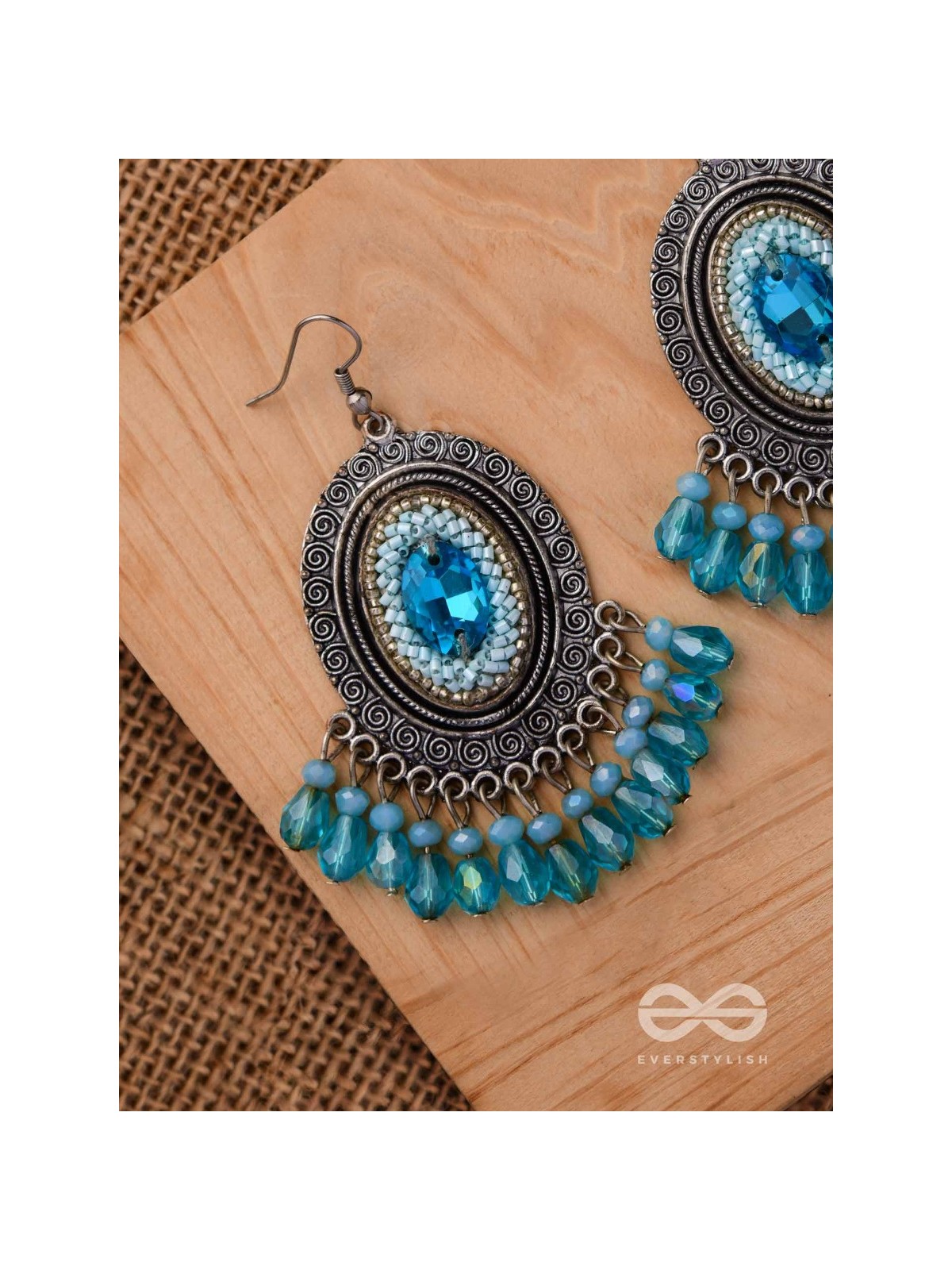 THE SKY GAZER - EMBELLISHED OXIDISED EARRINGS (BLUE)