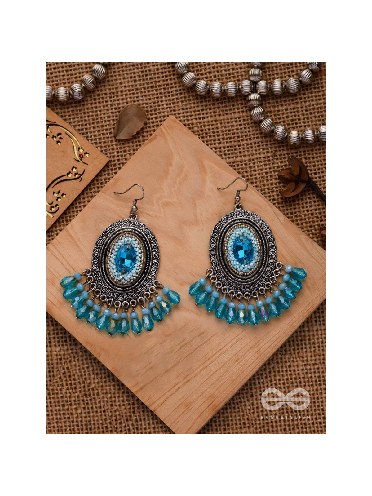 THE SKY GAZER - EMBELLISHED OXIDISED EARRINGS (BLUE)