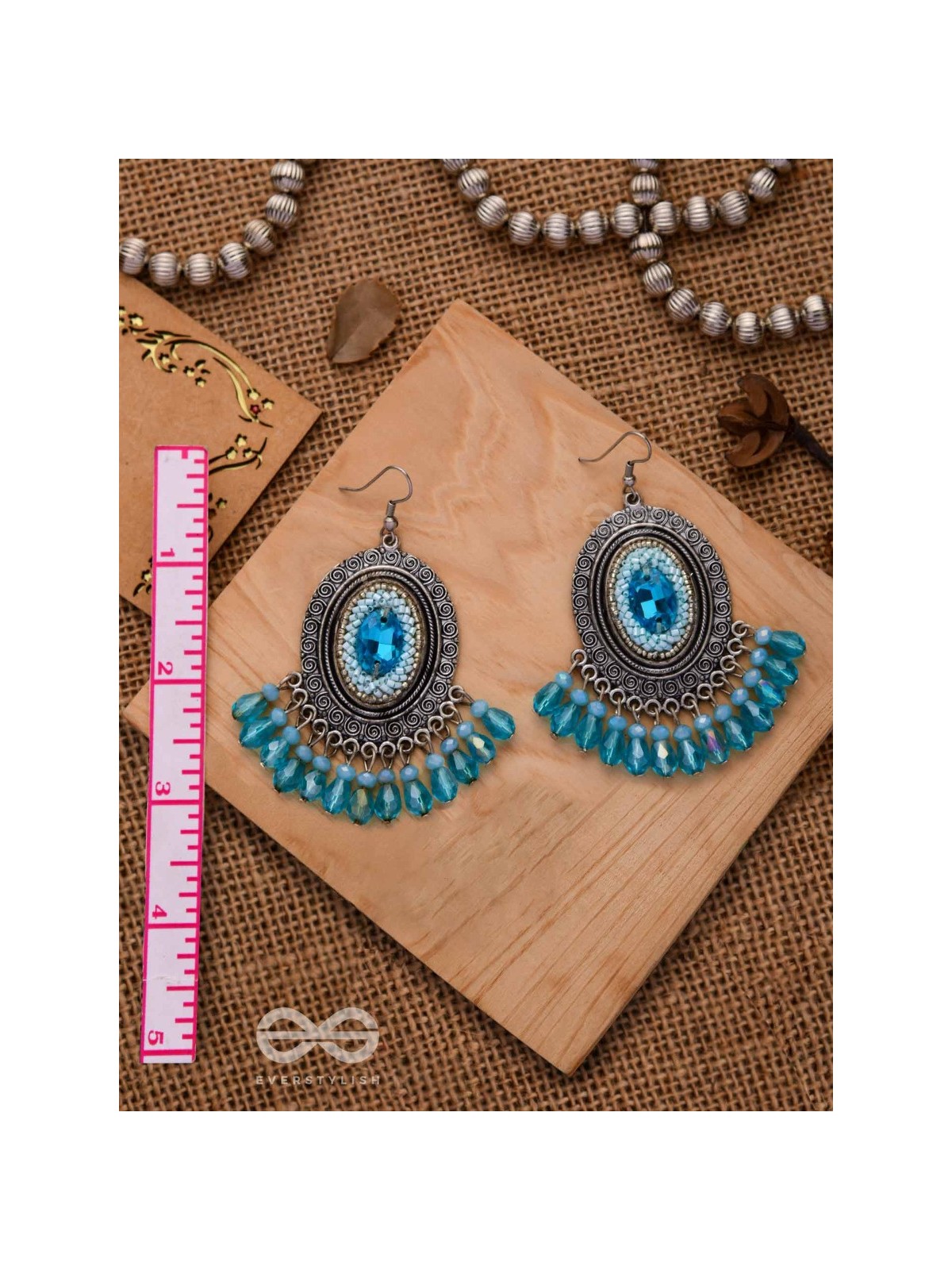 THE SKY GAZER - EMBELLISHED OXIDISED EARRINGS (BLUE)