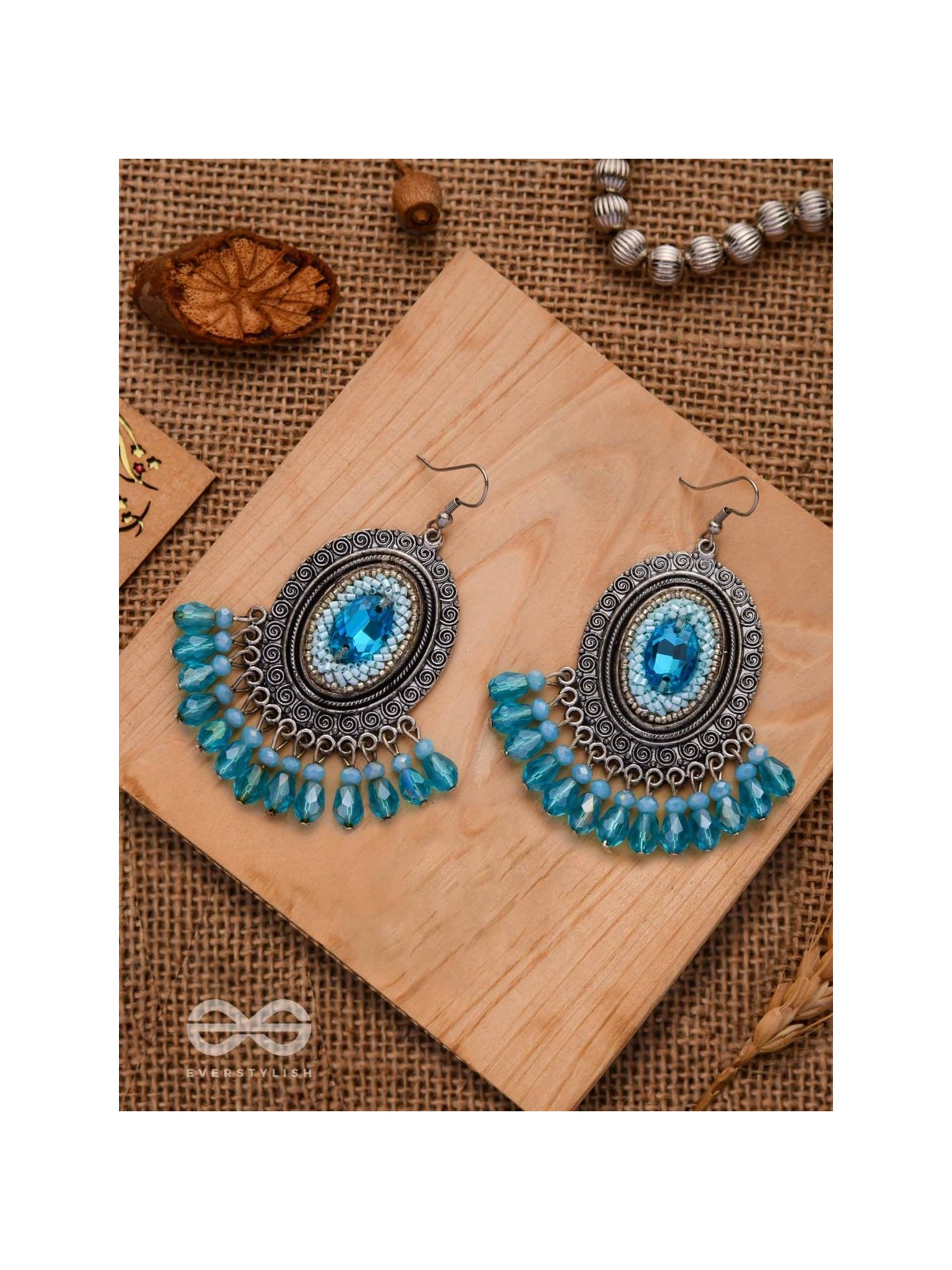 THE SKY GAZER - EMBELLISHED OXIDISED EARRINGS (BLUE)
