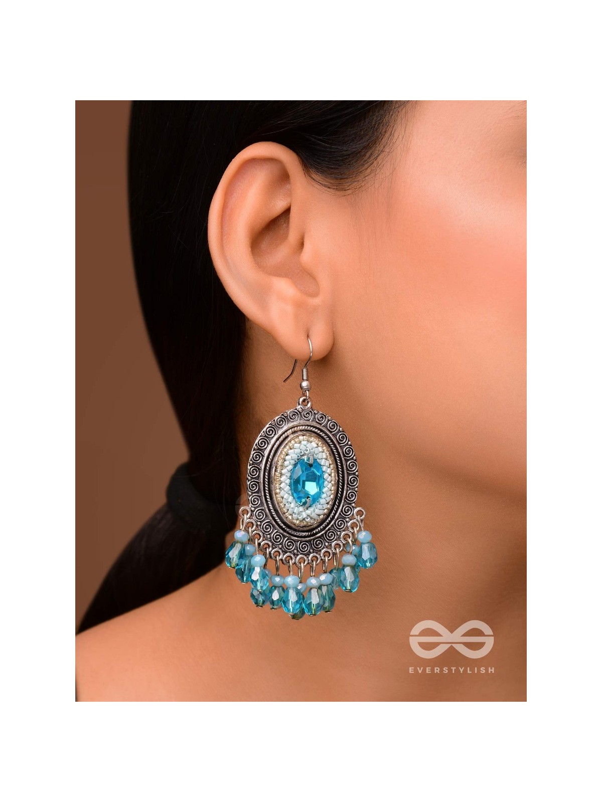 THE SKY GAZER - EMBELLISHED OXIDISED EARRINGS (BLUE)