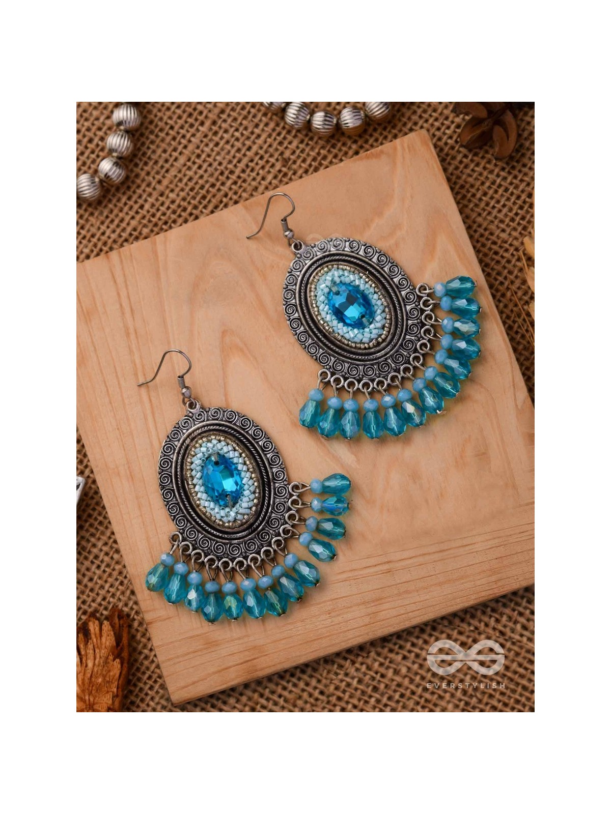 THE SKY GAZER - EMBELLISHED OXIDISED EARRINGS (BLUE)