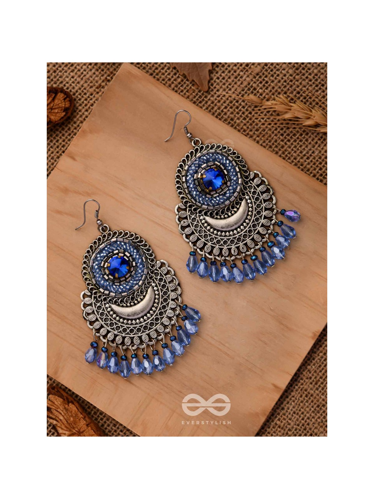 THE SAPPHIRE STARDUST - EMBELLISHED OXIDISED EARRINGS (BLUE)