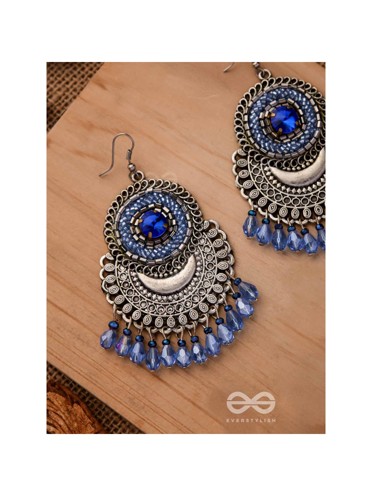 THE SAPPHIRE STARDUST - EMBELLISHED OXIDISED EARRINGS (BLUE)