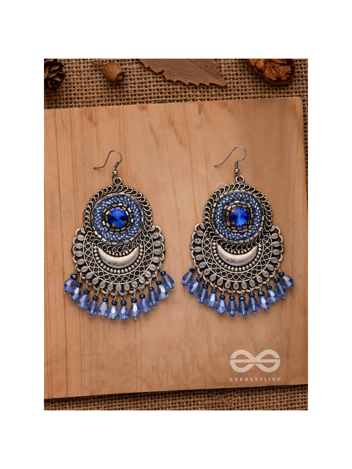 THE SAPPHIRE STARDUST - EMBELLISHED OXIDISED EARRINGS (BLUE)